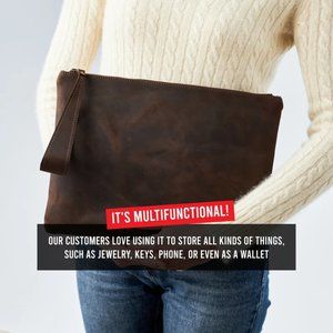 Genuine Leather Pouch / Laptop or Document Sleeve / Clutch / Wristlet / Purse